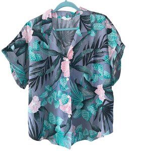 Helenas Vintage Womens Shirt Size XXL Multicolor Floral Hawaiian Collared